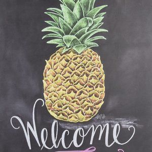 2/$15 Primitives by Kathy Tropical Chalk Sign Welcome Pineapple Beach House Lrg